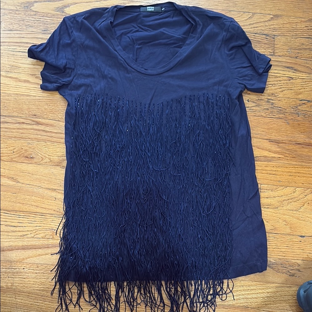 Markus Lupfer Blue Ruffled Short Sleeve Tee